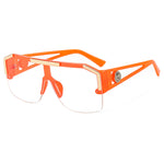 Oversized Square Vintage Metal Big Frame Semi Rimless Sun Glasses-Sunglasses-Arimonz-Orange Clear-Arimonz