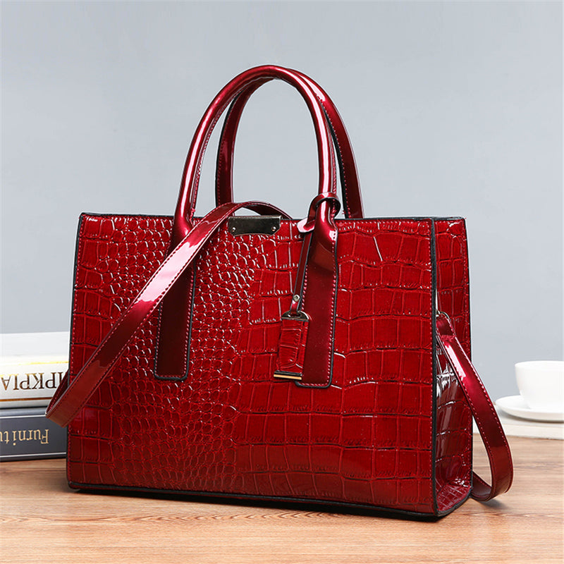 Pantent Leather Faux Crocodile Crossbody Shoulder Handbags For Women-Handbags-Arimonz-Arimonz