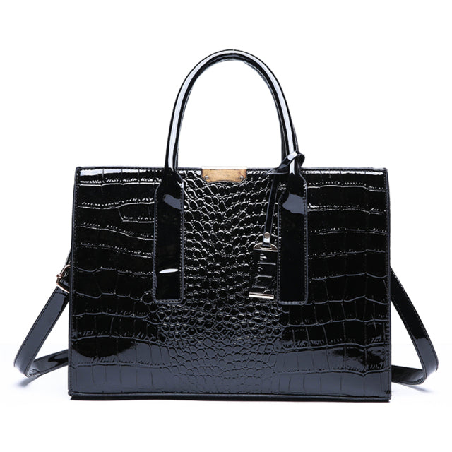 Pantent Leather Faux Crocodile Crossbody Shoulder Handbags For Women-Handbags-Arimonz-Black-Arimonz
