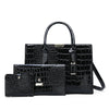 Pantent Leather Faux Crocodile Crossbody Shoulder Handbags For Women-Handbags-Arimonz-Black Set-Arimonz