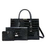Pantent Leather Faux Crocodile Crossbody Shoulder Handbags For Women-Handbags-Arimonz-Black Set-Arimonz