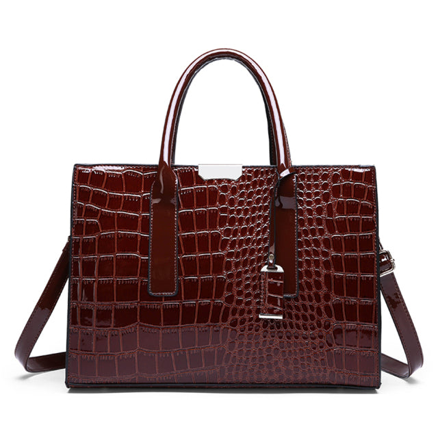 Pantent Leather Faux Crocodile Crossbody Shoulder Handbags For Women-Handbags-Arimonz-Brown-Arimonz