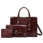 Pantent Leather Faux Crocodile Crossbody Shoulder Handbags For Women-Handbags-Arimonz-Brown Set-Arimonz