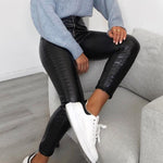 Pants - Elegant High Waist Faux Leather Pant