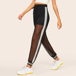 Pants - Mesh Overlay Striped Sheer Sweatpants