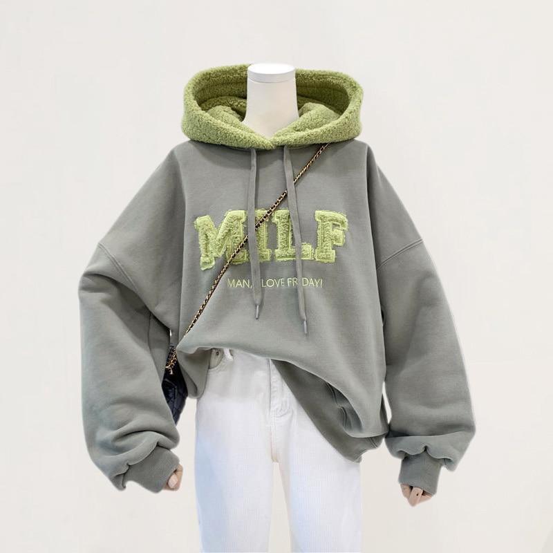 Patchwork Oversize Sweatshirt Casual Loose Thick Long Sleeve Hoodies-Pullovers-Arimonz-Arimonz