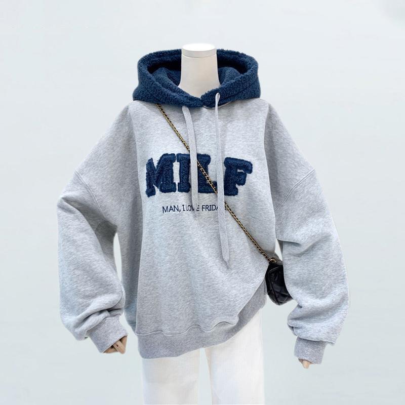 Patchwork Oversize Sweatshirt Casual Loose Thick Long Sleeve Hoodies-Pullovers-Arimonz-Arimonz