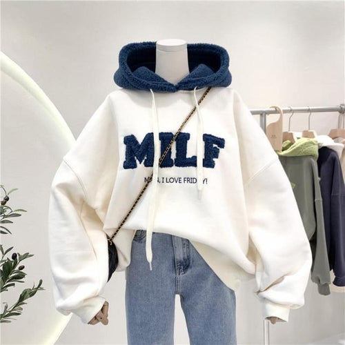 Patchwork Oversize Sweatshirt Casual Loose Thick Long Sleeve Hoodies-Pullovers-Arimonz-Beige-M-Arimonz