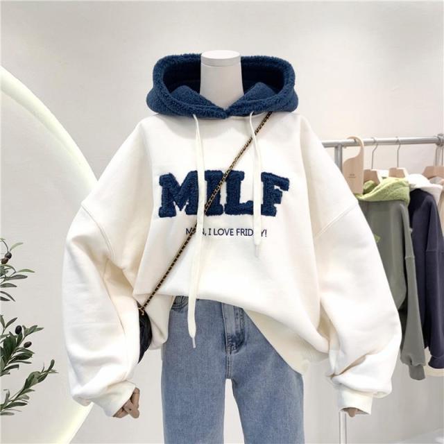 Patchwork Oversize Sweatshirt Casual Loose Thick Long Sleeve Hoodies-Pullovers-Arimonz-Beige-M-Arimonz