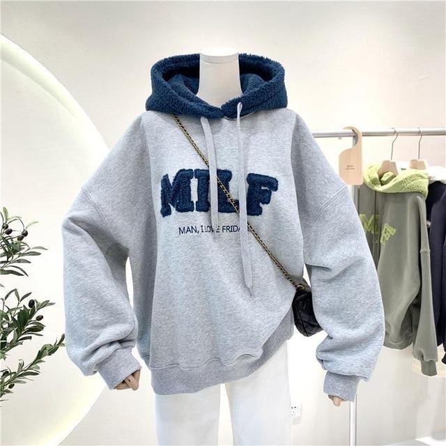 Patchwork Oversize Sweatshirt Casual Loose Thick Long Sleeve Hoodies-Pullovers-Arimonz-Light Gray-M-Arimonz