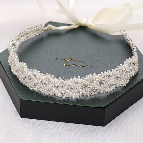 Pearl Rhinestone Headband Tiara Hairband Wedding Hair Accessories-Hair Accessories-Arimonz-Arimonz