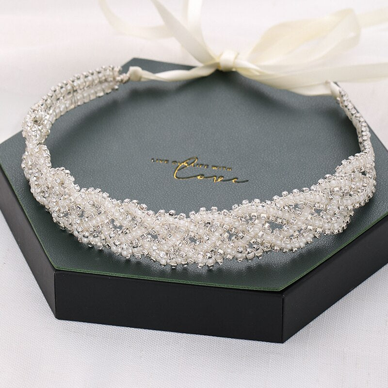 Pearl Rhinestone Headband Tiara Hairband Wedding Hair Accessories-Hair Accessories-Arimonz-Arimonz