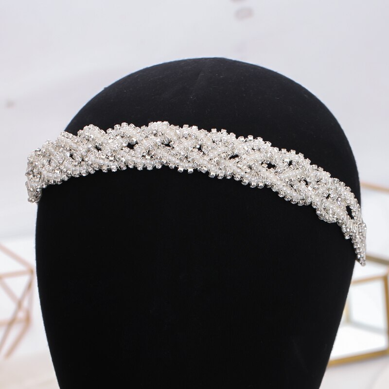 Pearl Rhinestone Headband Tiara Hairband Wedding Hair Accessories-Hair Accessories-Arimonz-Arimonz