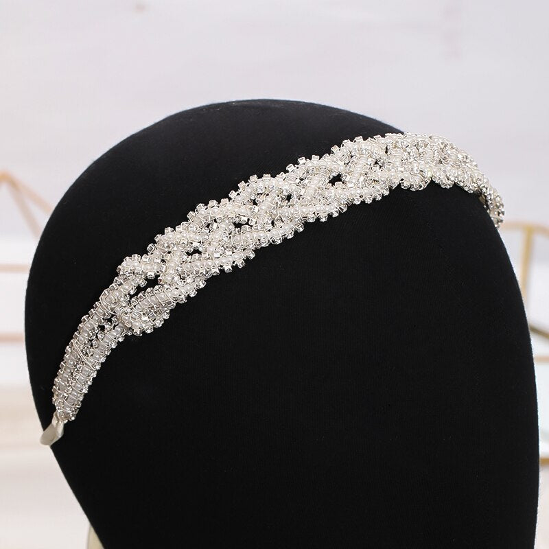 Pearl Rhinestone Headband Tiara Hairband Wedding Hair Accessories-Hair Accessories-Arimonz-Arimonz