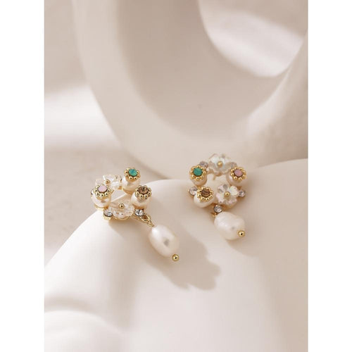 Pearls Dangle Drop Earrings Flower Earrings for Women-Necklaces-Arimonz-Arimonz