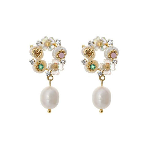 Pearls Dangle Drop Earrings Flower Earrings for Women-Necklaces-Arimonz-Arimonz