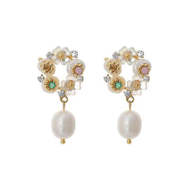 Pearls Dangle Drop Earrings Flower Earrings for Women-Necklaces-Arimonz-Arimonz
