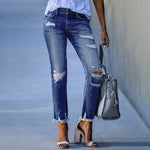Pencil Pants Ripped Slim Fit High Waist Vintage Stretch Blue Jeans-Skinny Jeans-Arimonz-Dark Blue-S-Arimonz