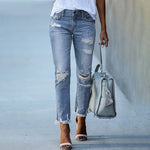 Pencil Pants Ripped Slim Fit High Waist Vintage Stretch Blue Jeans-Skinny Jeans-Arimonz-Light Blue-S-Arimonz