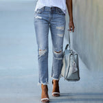 Pencil Pants Ripped Slim Fit High Waist Vintage Stretch Blue Jeans-Skinny Jeans-Arimonz-Arimonz