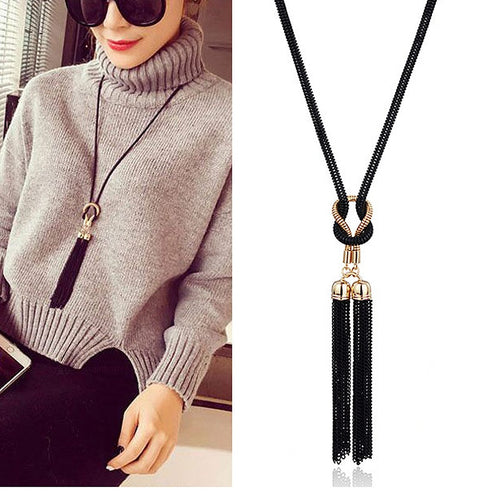 Pendant Necklace Tassel Long Winter Sweater Chain Necklace-Necklaces-Arimonz-Arimonz