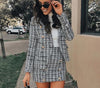 Plaid Blazer Double Breast Blazer & Skirt-Wear To Work Sets-Arimonz-Arimonz