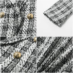 Plaid Blazer Double Breast Blazer & Skirt-Wear To Work Sets-Arimonz-Arimonz