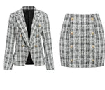 Plaid Blazer Double Breast Blazer & Skirt-Wear To Work Sets-Arimonz-S-Arimonz