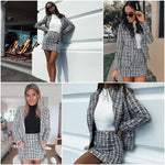 Plaid Blazer Double Breast Blazer & Skirt-Wear To Work Sets-Arimonz-Arimonz