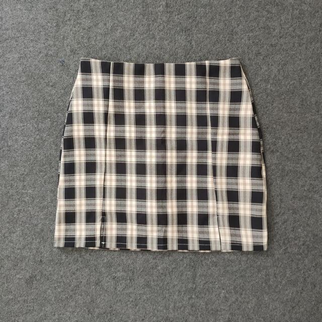Plaid Pencil Skirts Women's High Waist Mini Skirts Lining With Shorts-Skirts-Arimonz-black-XS-Arimonz