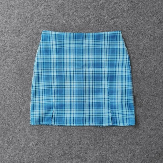Plaid Pencil Skirts Women's High Waist Mini Skirts Lining With Shorts-Skirts-Arimonz-dark blue-XS-Arimonz