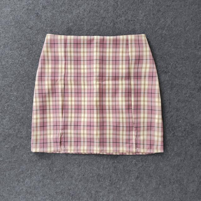 Plaid Pencil Skirts Women's High Waist Mini Skirts Lining With Shorts-Skirts-Arimonz-pink-XS-Arimonz