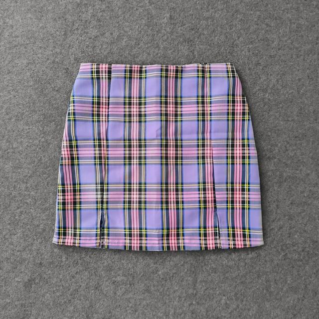 Plaid Pencil Skirts Women's High Waist Mini Skirts Lining With Shorts-Skirts-Arimonz-Purple-XS-Arimonz