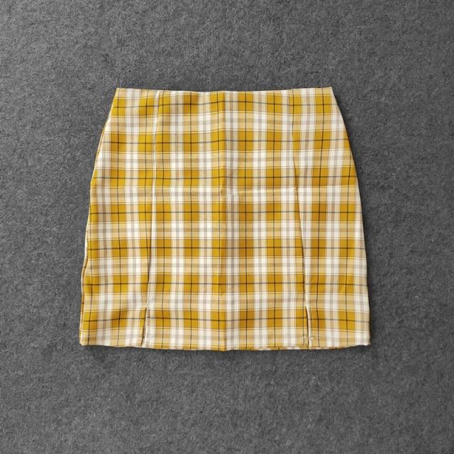 Plaid Pencil Skirts Women's High Waist Mini Skirts Lining With Shorts-Skirts-Arimonz-yellow-XS-Arimonz