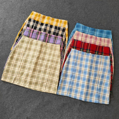 Plaid Pencil Skirts Women's High Waist Mini Skirts Lining With Shorts-Skirts-Arimonz-Arimonz