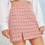 Plaid Side Slit Skirt-Skirts-Arimonz-Arimonz