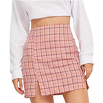 Plaid Side Slit Skirt-Skirts-Arimonz-Pink-XS-Arimonz