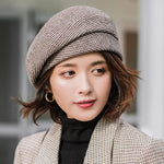 Plaid Vintage Octagonal Casual Autumn Girl Cap Panama Women Wool Beret-Winter Hats-Arimonz-Arimonz