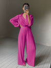 Pleated Wide Leg Pants Women Casual Loose Trousers Office Long Pants-Wear To Work Sets-Arimonz-Arimonz