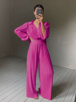 Pleated Wide Leg Pants Women Casual Loose Trousers Office Long Pants-Wear To Work Sets-Arimonz-Arimonz