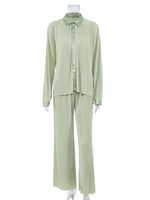 Pleated Wide Leg Pants Women Casual Loose Trousers Office Long Pants-Wear To Work Sets-Arimonz-Arimonz