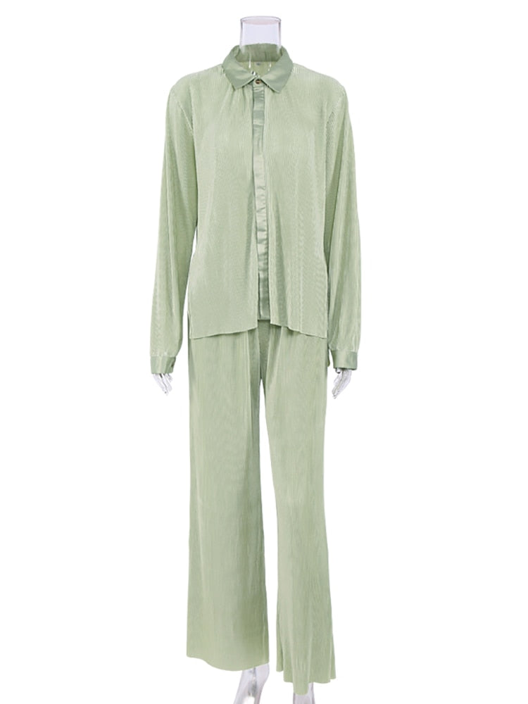 Pleated Wide Leg Pants Women Casual Loose Trousers Office Long Pants-Wear To Work Sets-Arimonz-Arimonz