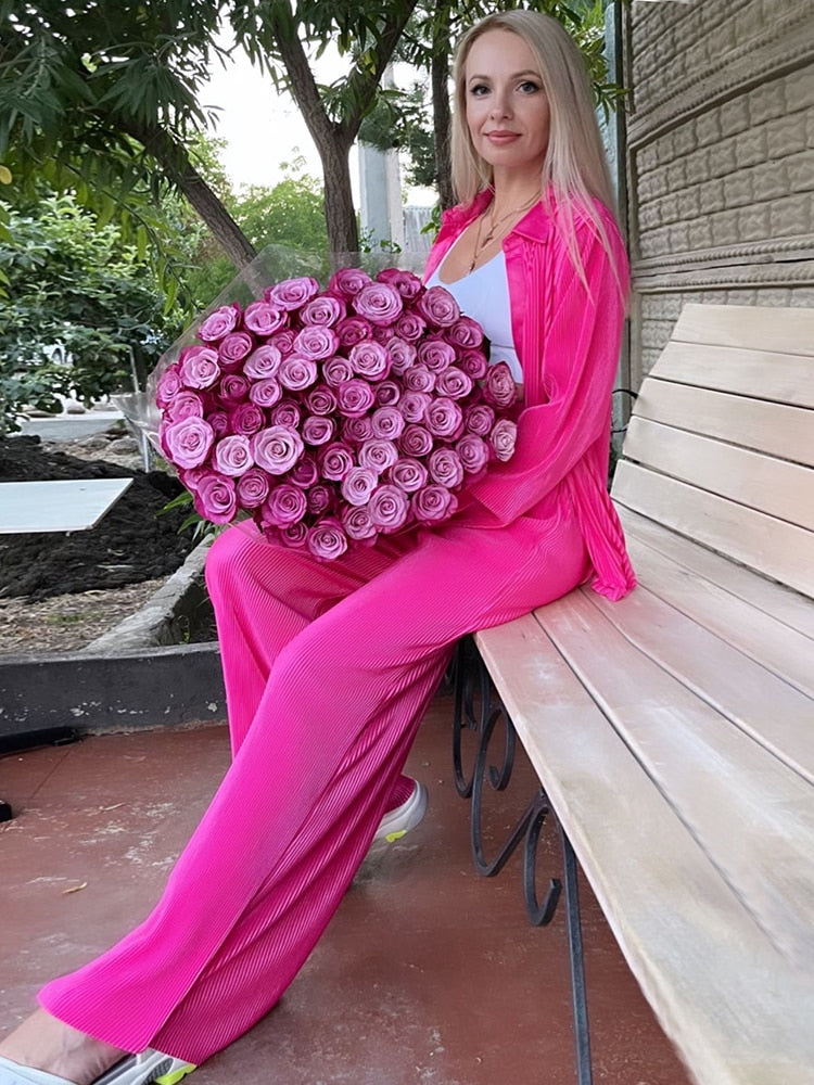 Pleated Wide Leg Pants Women Casual Loose Trousers Office Long Pants-Wear To Work Sets-Arimonz-Arimonz