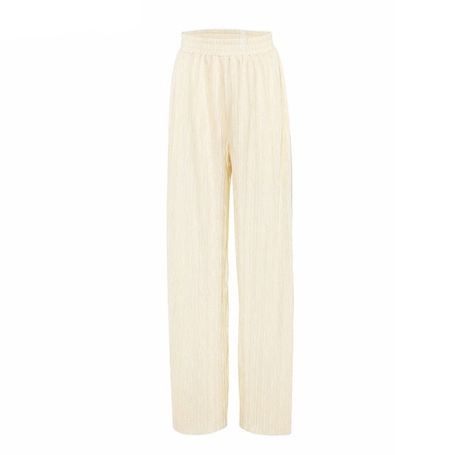Pleated Wide Leg Pants Women Casual Loose Trousers Office Long Pants-Wear To Work Sets-Arimonz-Beige Pants-S-Arimonz