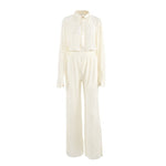 Pleated Wide Leg Pants Women Casual Loose Trousers Office Long Pants-Wear To Work Sets-Arimonz-Beige Suit-S-Arimonz