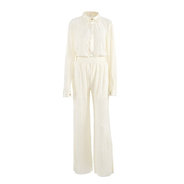 Pleated Wide Leg Pants Women Casual Loose Trousers Office Long Pants-Wear To Work Sets-Arimonz-Beige Suit-S-Arimonz