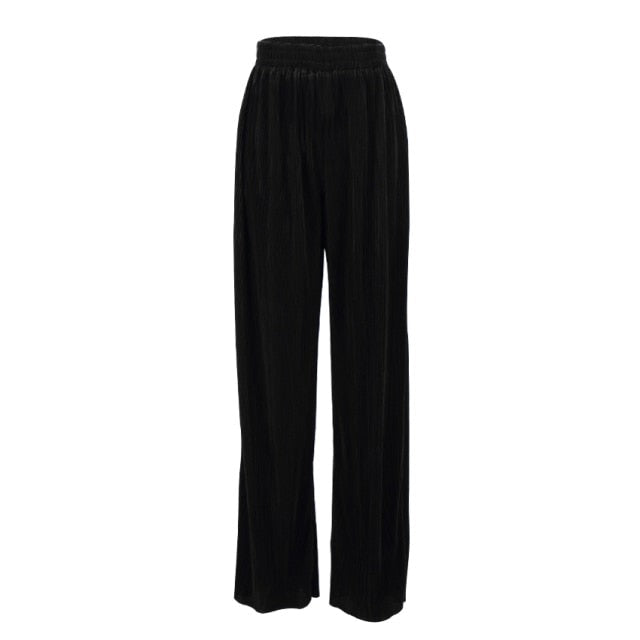 Pleated Wide Leg Pants Women Casual Loose Trousers Office Long Pants-Wear To Work Sets-Arimonz-Black Pants-S-Arimonz