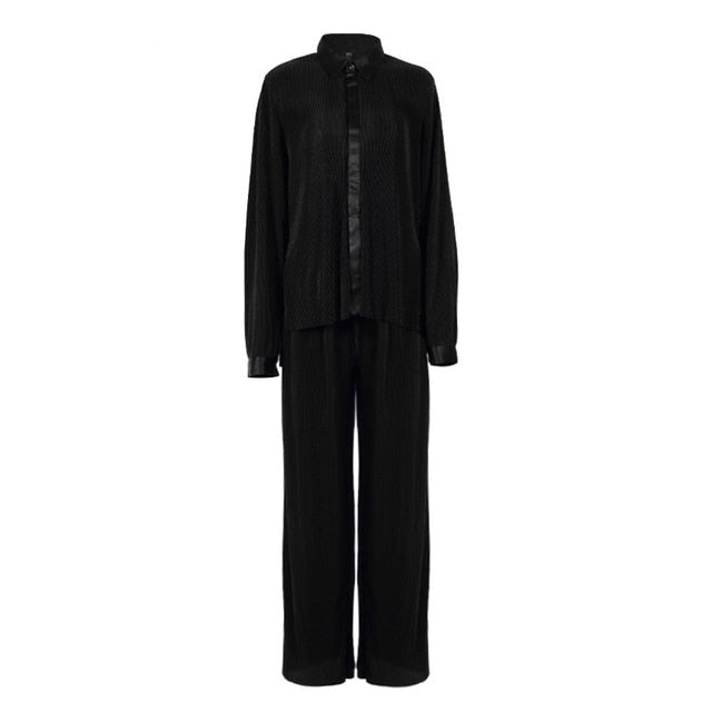 Pleated Wide Leg Pants Women Casual Loose Trousers Office Long Pants-Wear To Work Sets-Arimonz-Black Suit-S-Arimonz