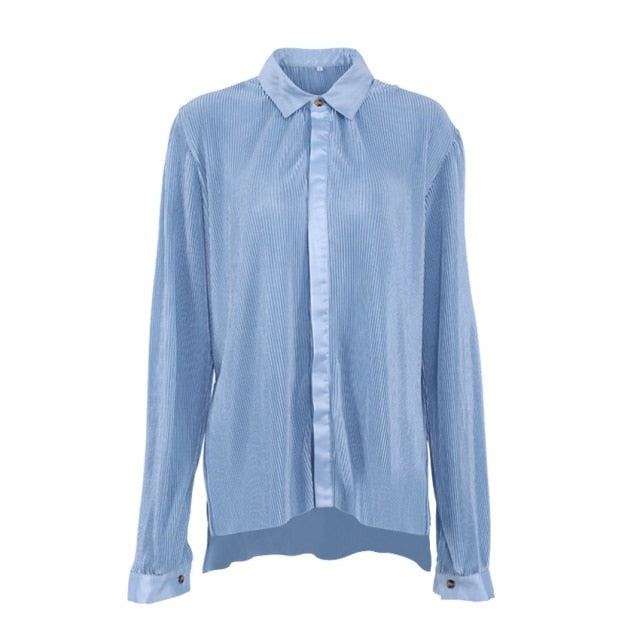 Pleated Wide Leg Pants Women Casual Loose Trousers Office Long Pants-Wear To Work Sets-Arimonz-Blue Shirt-S-Arimonz