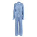 Pleated Wide Leg Pants Women Casual Loose Trousers Office Long Pants-Wear To Work Sets-Arimonz-Blue Suit-S-Arimonz